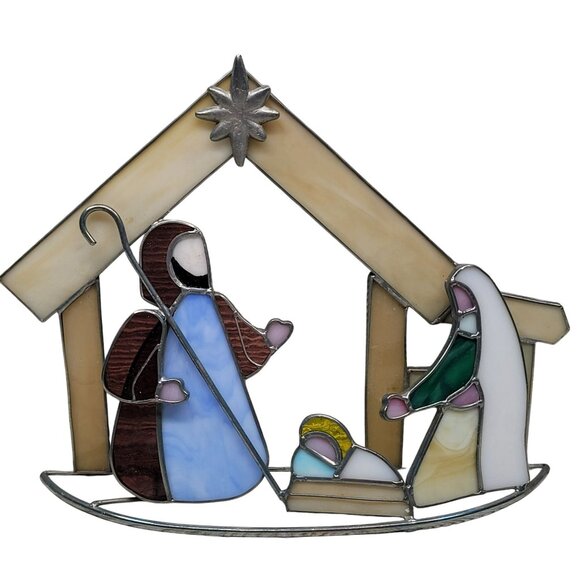 Stained Glass Nativity Scene Creche Holy‎ Family Christmas Religious Jesus Mary - Picture 1 of 9